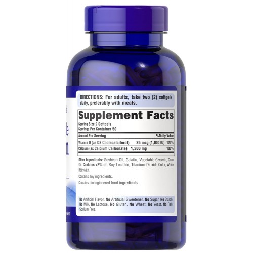 Puritans Pride Absorbable Calcium 1300 mg Plus vitamin D3 25 mсg 100 Softgels