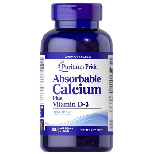 Puritans Pride Absorbable Calcium 1300 mg Plus vitamín D3 25 mсg 100 Softgels