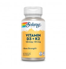 Solaray Vitamin D3+K2 Soy-Free 125 mcg (5000 IU) 120 VegCaps