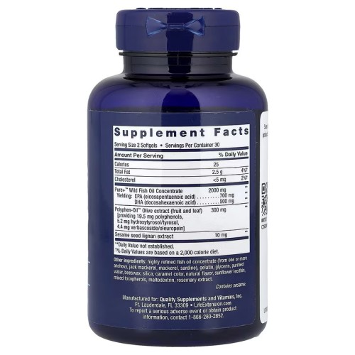 Life Extension Super Omega-3 EPA/DHA Fish Oil, Sesame Lignans & Olive Extract 60 soft