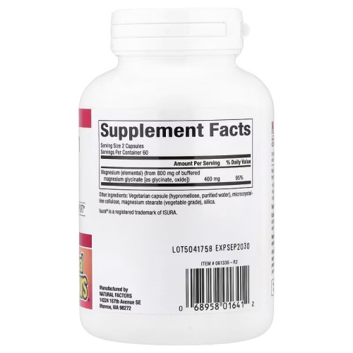 Natural Factors Magnesium Glycinate 200 mg 120 Vegetarian Capsules