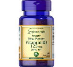 Puritans Pride Vitamin D-3 125mcg (5000 IU) 100 Softgels