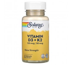 Solaray Vitamin D3+K2 Soy-Free 125 mcg (5000 IU) 60 VegCaps
