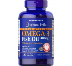 Puritans Pride Triple Strength Omega-3 Fish Oil 1360 mg (950 mg Active Omega-3) 120 Softgels