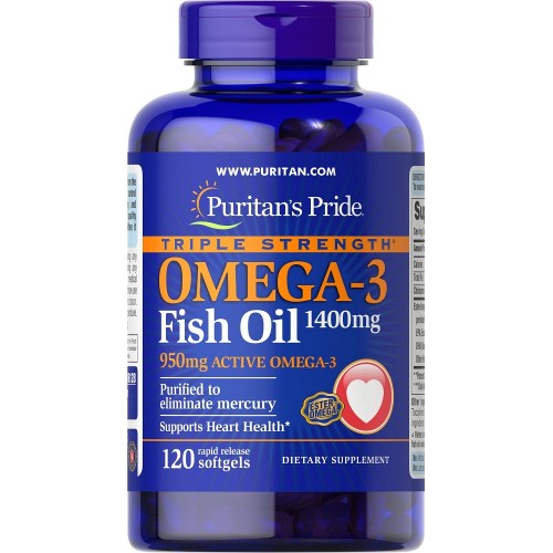 Puritans Pride Triple Strength Omega-3 Fish Oil 1400 mg (950 mg Active Omega-3) 120 Softgels