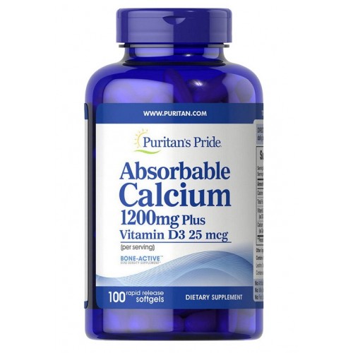 Puritans Pride Absorbable Calcium 1200 mg Plus vitamin D3 25 mсg 100 Softgels