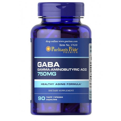 Puritans Pride GABA (Gamma Aminobutyric Acid) 750 mg 90 Capsules