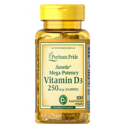 Puritans Pride Vitamin D-3 250mcg (10 000 IU) 100 softgels