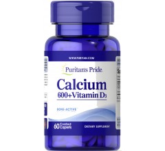 Puritans Pride Calcium Carbonate 600 mg + Vitamin D 125 IU 60 Caplets