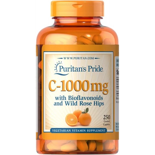 Puritans Pride Vitamin C-1000 mg with Bioflavonoids and Rose Hips 250 caplets