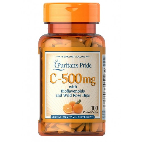 Puritans Pride Vitamin C-500 mg with Bioflavonoids and Rose Hips 100 Caplets