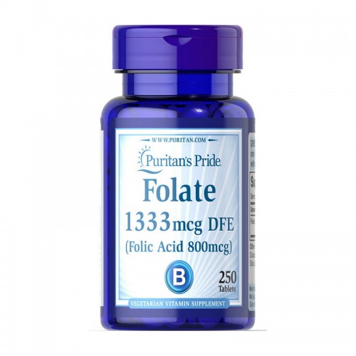 Puritans Pride Folate 1333 mcg DFE (Folic Acid 800 mcg) 250 Tablets