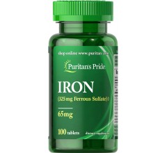 Puritans Pride Iron Ferrous Sulfate 65 mg 100 Tablets