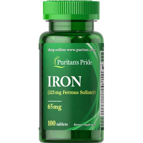 Puritans Pride Iron Ferrous Sulfate 65 mg 100 Tablets