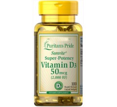 Puritans Pride Vitamin D-3 50mcg (2000 IU) 100 Softgels