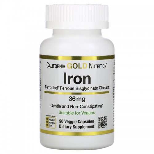 California Gold Nutrition Ferrochel Iron(Bisglycinate) 36 mg 90 caps