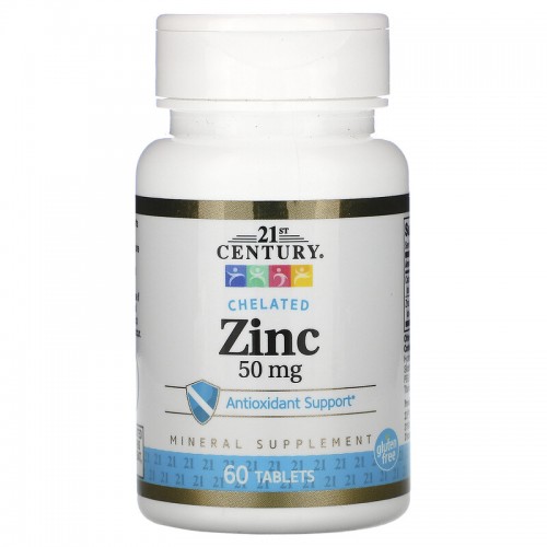 21st Century Zinc Chelated 50 mg 60 Tablets