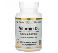 California Gold Nutrition Vitamin D3 125 mcg (5000 IU) 360 Softgels