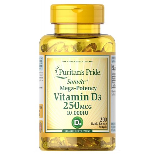 Puritans Pride Vitamin D-3 250mcg (10 000 IU) 200 softgels