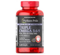 Puritans Pride Maximum Strength Triple Omega 3-6-9 Fish Flax and Chia Oils 120 softgels