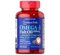Puritans Pride Omega 3 Fish Oil 1200 mg plus Vitamin D3 1000 IU 90 Softgels