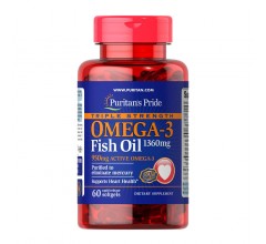 Puritans Pride Triple Strength Omega-3 Fish Oil 1360 mg (950 mg Active Omega-3) 60 Softgels