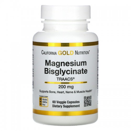 California Gold Nutrition Magnesium Bisglycinate 60 Veggie Capsules