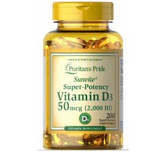 Puritans Pride Vitamin D-3 50mcg (2000 IU) 200 Softgels